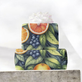 Papel De Regalo Citrus Watercolor Naranja Fruta Verano Botánico