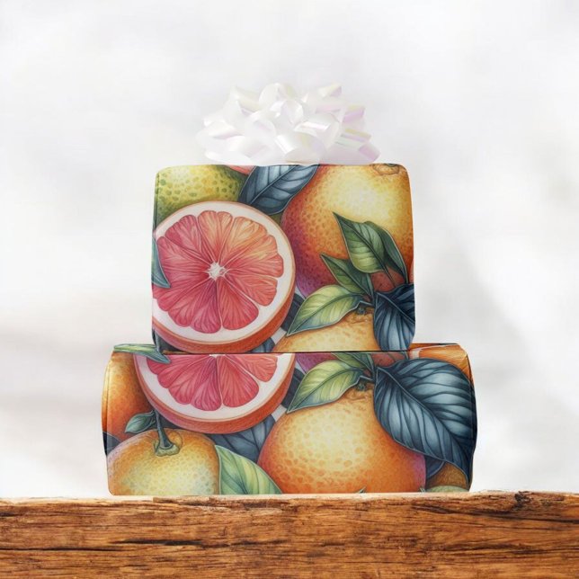Papel De Regalo Citrus Watercolor Naranja Fruta Verano Botánico (Subido por el creador)