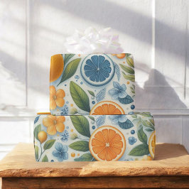 Papel De Regalo Citrus Watercolor Naranja Fruta Verano Botánico