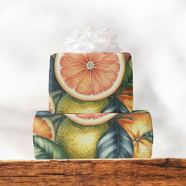Papel De Regalo Citrus Watercolor Naranja Fruta Verano Botánico