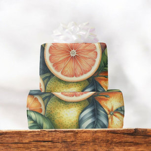 Papel De Regalo Citrus Watercolor Naranja Fruta Verano Botánico