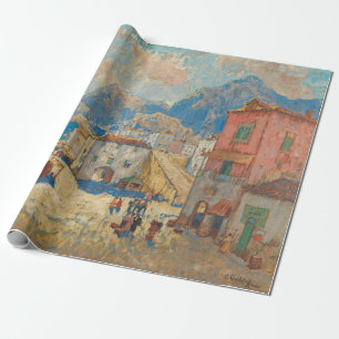 Papel De Regalo Ciudad costera de España (Paisaje español vintage)