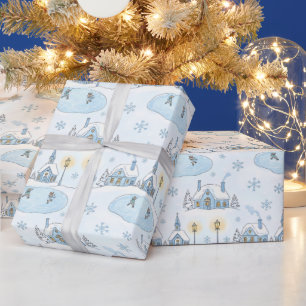 Papel De Regalo Ciudad de Navidad Noche Nevada