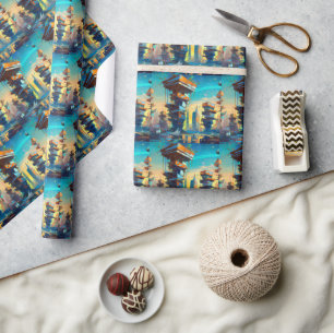 Papel De Regalo Ciudad distópica futurista, pintura generada por I