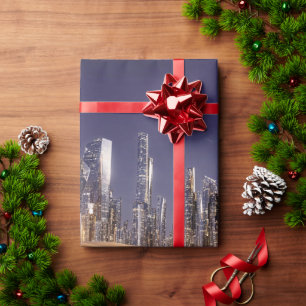 Papel De Regalo Ciudad futurista de ciencia ficción reflejada en l