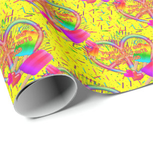 Papel De Regalo CKC-Peace, Love and Popsicle's, Yellow-Gift Wrap