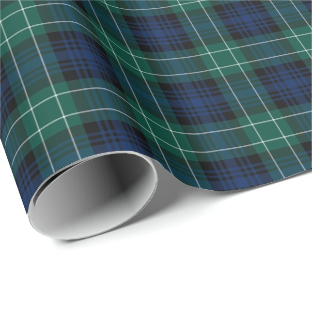 Papel De Regalo Clan Abercrombie Tartan Green y Blue Plaid (Esquina del rollo)