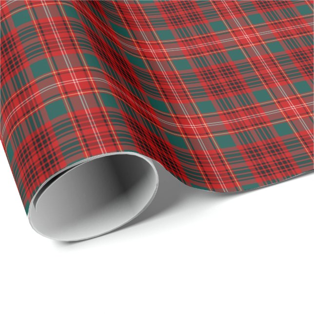 Papel De Regalo Clan Ainslie Tartan Red and Green Plough (Esquina del rollo)