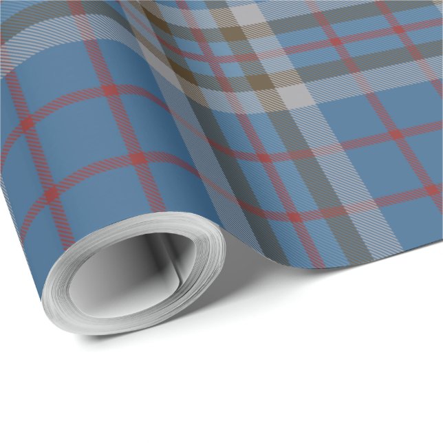 Papel De Regalo Clan clásico Thompson Blue Gray Tartán (Esquina del rollo)