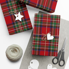 Papel De Regalo Clan de Tartán Stewart Plaid Black Red Rustic