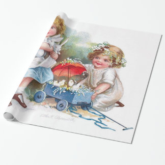 Papel De Regalo Clapsaddle: Chicas que juegan con los conejitos
