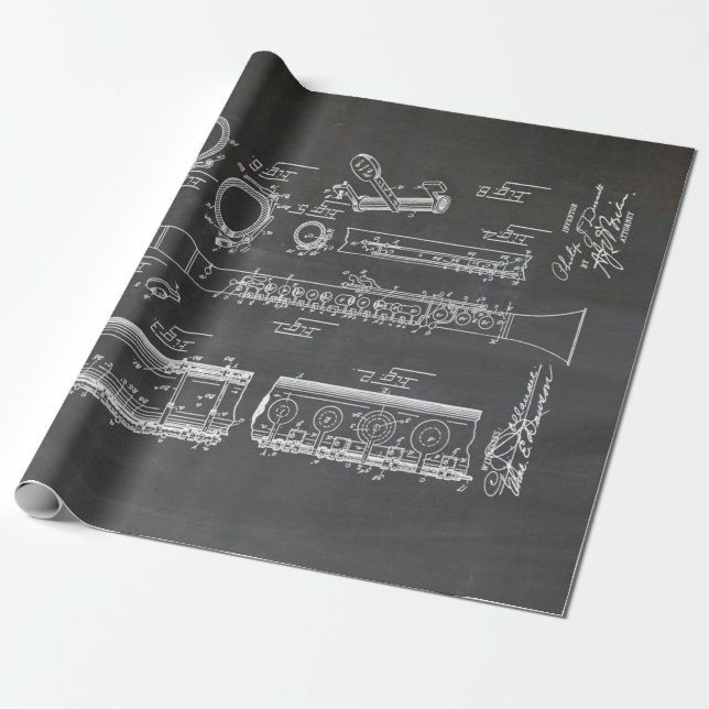 Papel De Regalo Clarinet con acentos musicales (Desenrollado)