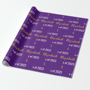Papel De Regalo Clase de 2023 Grad's Name Royal Purple White Gold