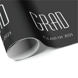 Papel De Regalo Clase de 2025 Graduación Blanco negro simple