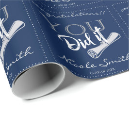 Papel De Regalo Clase de 2026 Lo Lograron Graduación Azul Blanco