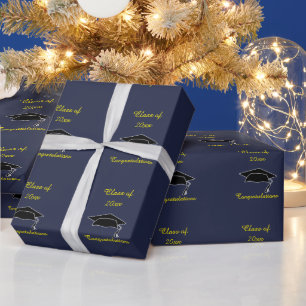 Papel De Regalo Clase de 20xx Blue Gold Graduation Gift Wrap