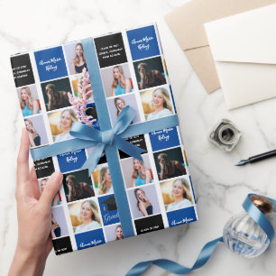 Papel De Regalo Clase de Collage de fotos de graduación azul de 20