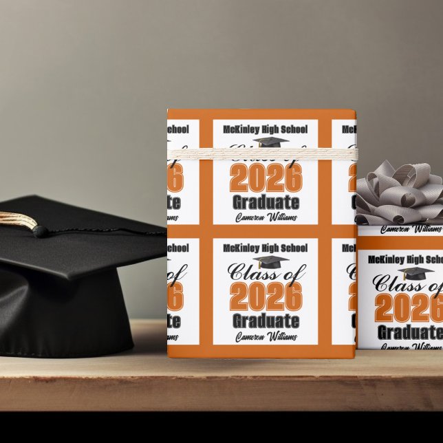 Papel De Regalo Clase de graduación personalizada naranja 2026 (Subido por el creador)