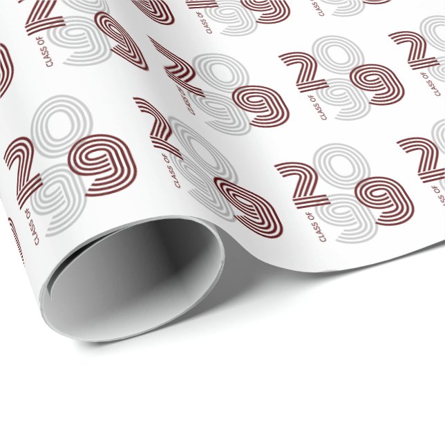 Papel De Regalo Clase de Números Grandes Retro Granate (Esquina del rollo)