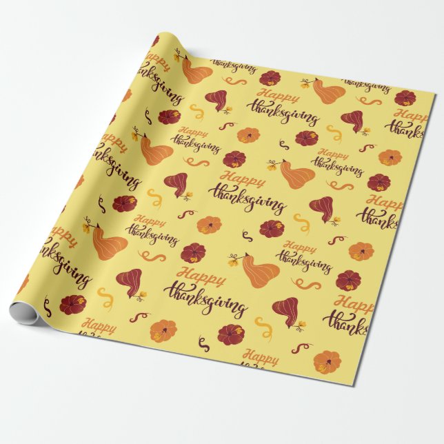 Papel De Regalo Clásica calabaza de Acción de Gracias Luz Amarilla (Desenrollado)