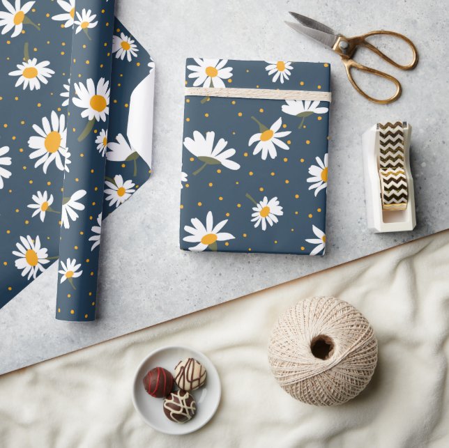 Papel De Regalo Clásica Daisy Floral White Yellow Daisises (Artesanía)