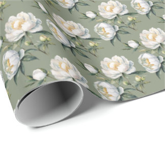Papel De Regalo Clásica peonía botánica verde salvia repetición si