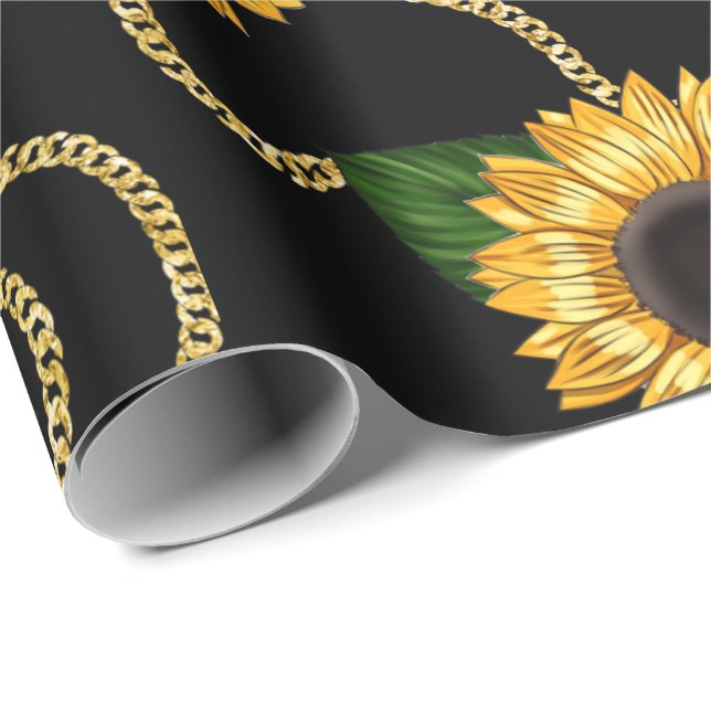 Papel De Regalo Clásico amarillo girasol elegante patrón en negro (Esquina del rollo)