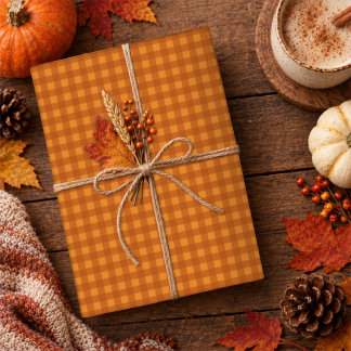 Papel De Regalo Clásico calabaza otoño gingham cuadros