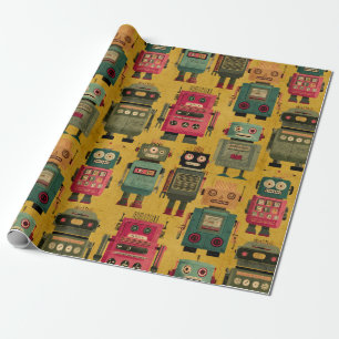 Papel de regalo clásico con patrón de robot retro