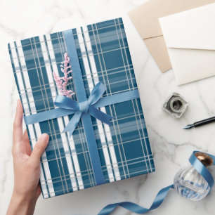 Papel De Regalo Clásico Cuadro Escocés de Tartán Azul y Blanco de
