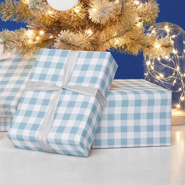 Papel De Regalo Clásico Cuadros Azules de Navidad (Vacaciones)