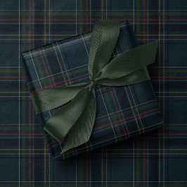 Papel De Regalo Clásico cuadros navideños elegantes de navidad azu