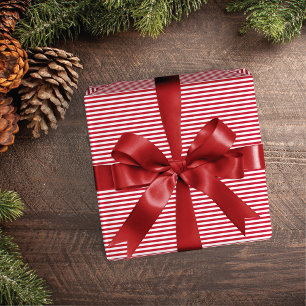 Papel De Regalo Clásico Elegante Rojo Blanco Raya Navidad