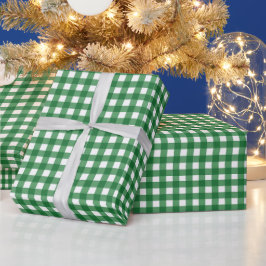 Papel De Regalo Clásico Gingham de cuadros verdes de Navidad