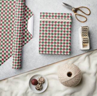 Papel De Regalo Clásico Houndstooth en Colores de Navidad