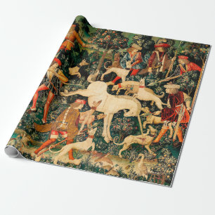 Papel De Regalo Clásico medieval de Tapestries de Unicornio defien