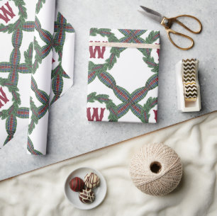 Papel De Regalo Clásico Monograma de Corona de Cuadros de Navidad