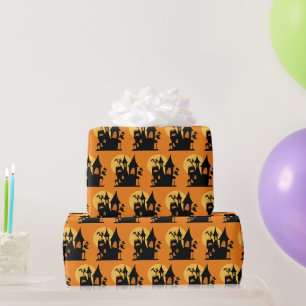 Papel De Regalo Clásico Naranja de Brujas y Fantasma de la Casa de