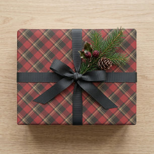 Papel De Regalo Clásico Navideño Acogedor de Cuadro Escocés Rojo y