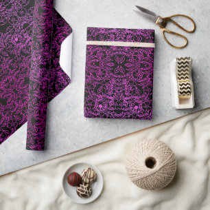 Papel De Regalo Clásico negro y rosa gradiente floral elegante