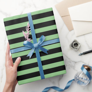 Papel De Regalo Clásico negro y verde claro rayado