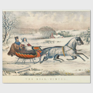 Papel De Regalo Clásico Paseo en Trineo 1853 Currier Ives Camino I