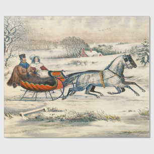 Papel De Regalo Clásico Paseo en Trineo 1853 Currier Ives Camino I