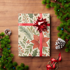 Papel De Regalo Clásico patrón botánico de poinsettia arte floral