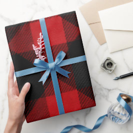 Papel De Regalo Clásico Patrón de Cuadro Escarlata Rojo Negro Rúst