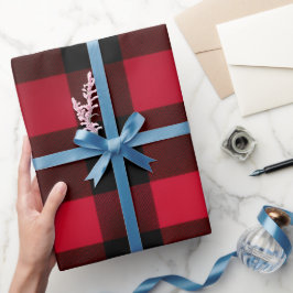 Papel De Regalo Clásico Patrón de Cuadro Escarlata Rojo Negro Rúst
