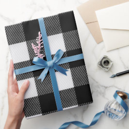 Papel De Regalo Clásico Patrón de Cuadro Escocés Negro Blanco Búfa