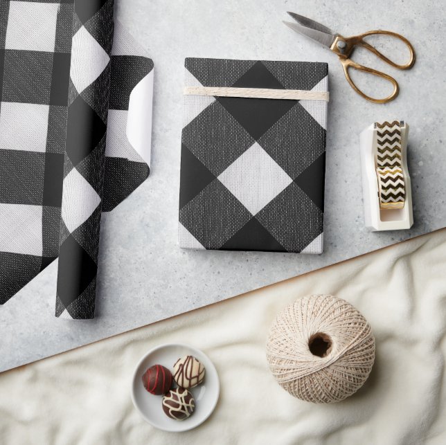 Papel De Regalo Clásico Patrón de Cuadro Escocés Negro Blanco Búfa (Artesanía)