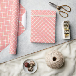 Papel De Regalo Clásico Patrón de Cuadros Coral Naranja Blanco Pas