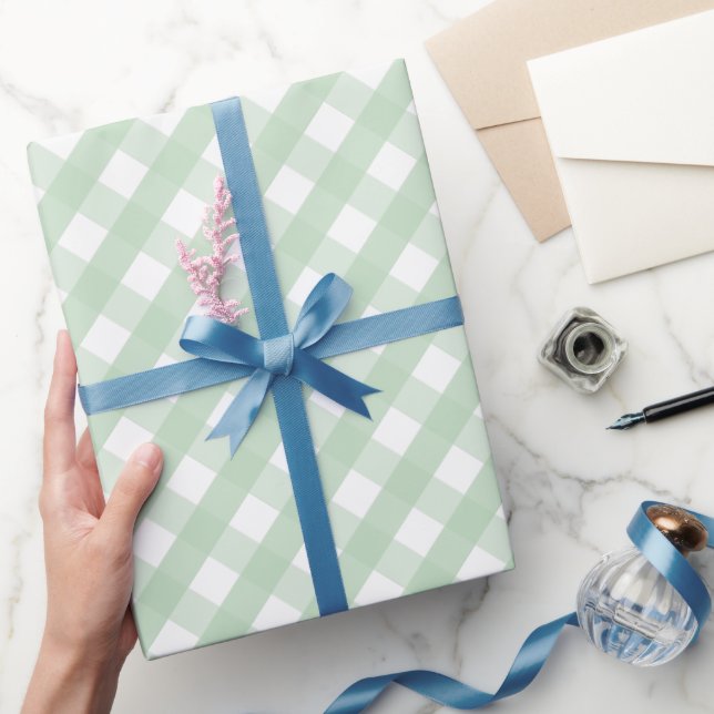 Papel De Regalo Clásico patrón de cuadros gingham verde pastel (Regalar)